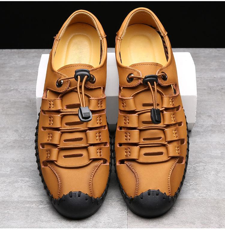 Leather Sandals Men's 2025 Summer New Casual Hollow Leather Sandals Soft Sole Driving Hole Men's Shoes