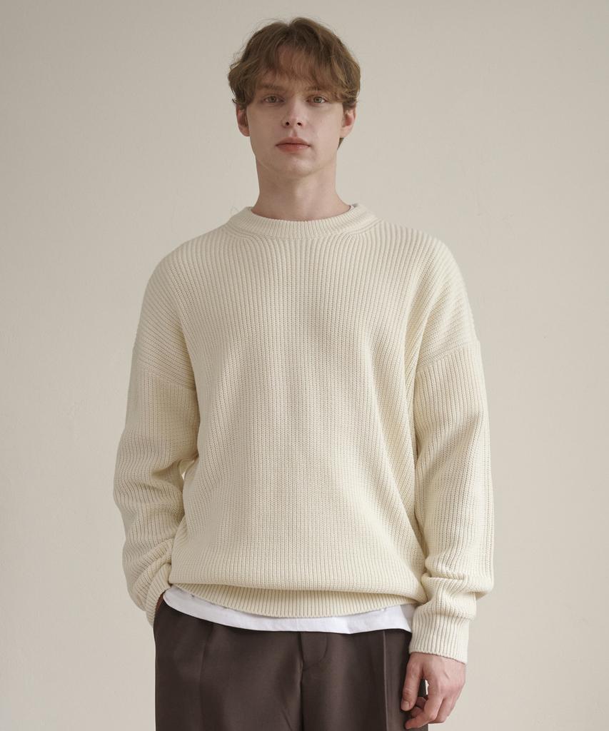 ESN Punched Round Neck Oversized Knit Cream