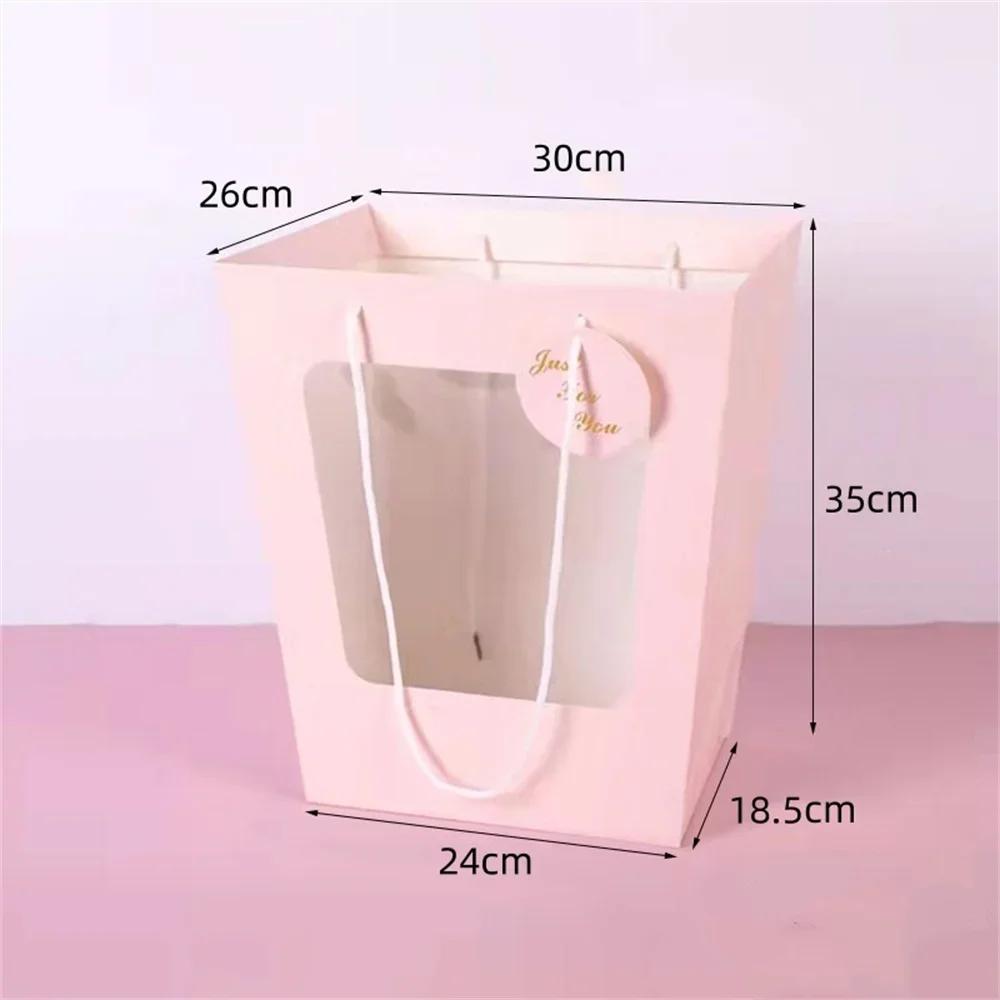 Trapezoidal Windowed Tote Bag Doll Bouquet Packaging Gift Paper Bag Flower Potted Plant Paper Bag Transparent Flower Tote Bag