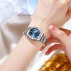 OPK Quartz Watch Easy to Date Water Stainless Steel Band Blue Gold Women's - Fashionable, Popular, Casual, Stylish, Lightweight, Read, Display,