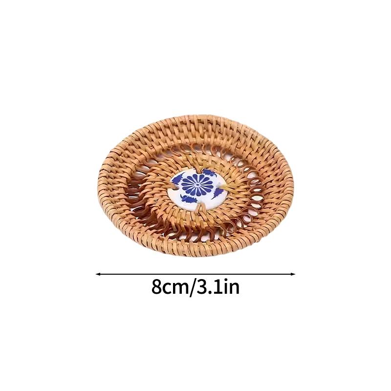 Rattan Coaster Creative Placemat Handmade Table Mat Heat Insulating Tablemat Tea Coffee Cup Pad Non-Slip Mat Round Coasters