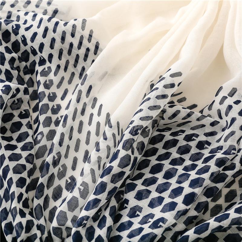 Spring Autumn Fashion Luxury Brand Navy Blue Dot Viscose Shawl Scarf Women High Quality Print Hijabs and Wraps Muslim Sjaal