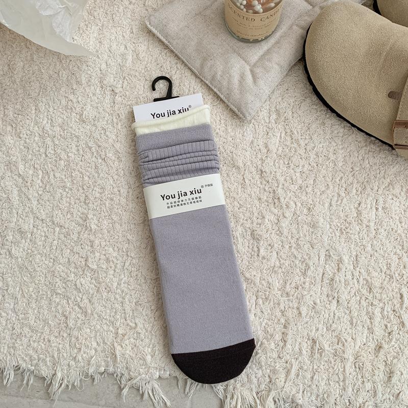 

5pair Socks Women S Double Crotch Crimping Contrasting Color Medium Tube Socks Double Needle Splicing Strips Stacking Socks Boneless Women S Socks one size fits all