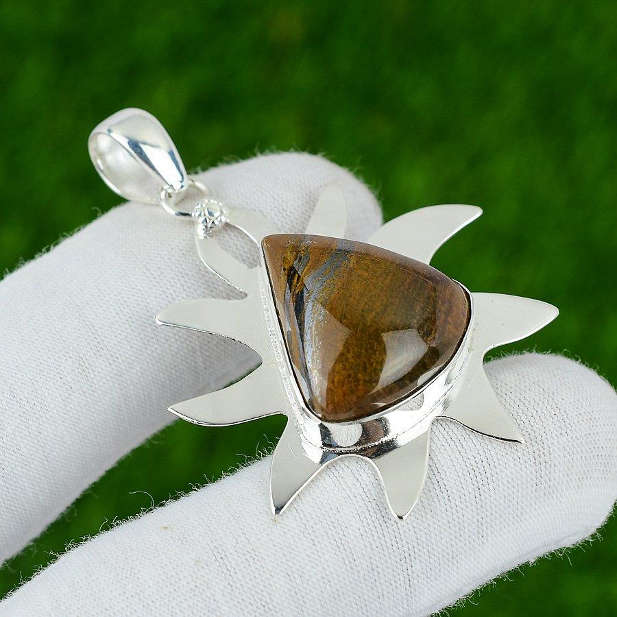 

Sterling Silver Iron Tiger Eye Stone Bezel Wedding Daughter Engagement Pendant