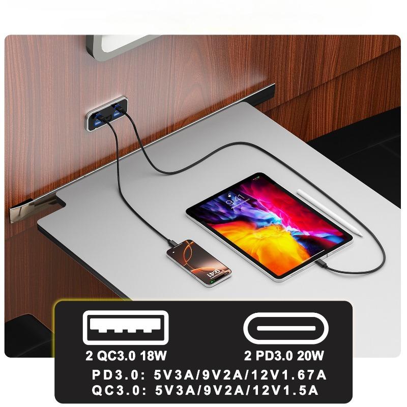 4 Ports 12V RV USB Outlet 76W Dual PD3.0 Type-C Quick Charge & QC3.0 Panel Wall Mount Charger Adapter for Marine Bus ATV Truck