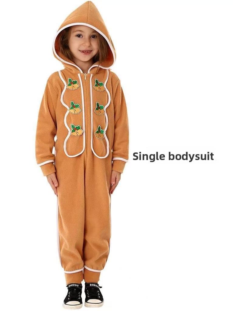 Christmas Gingerbread Cosplay Pajamas And Apron For Kids With Zipper Closure For Holiday Sleepwear