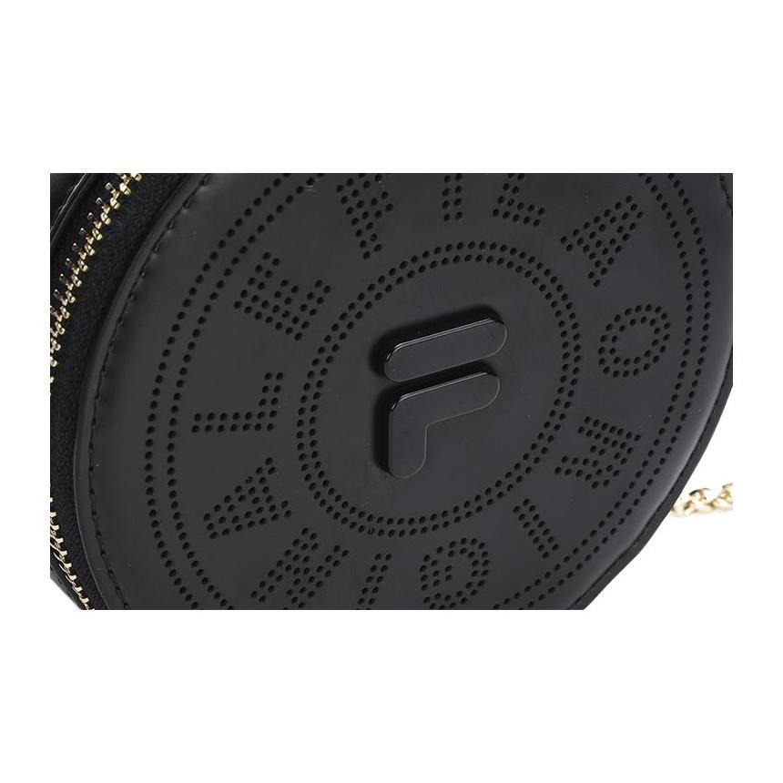 FILA Textured Commuter Chain Polyurethane Mini Round Shoulder Crossbody Bag Women bags Black F13W229167F-BK