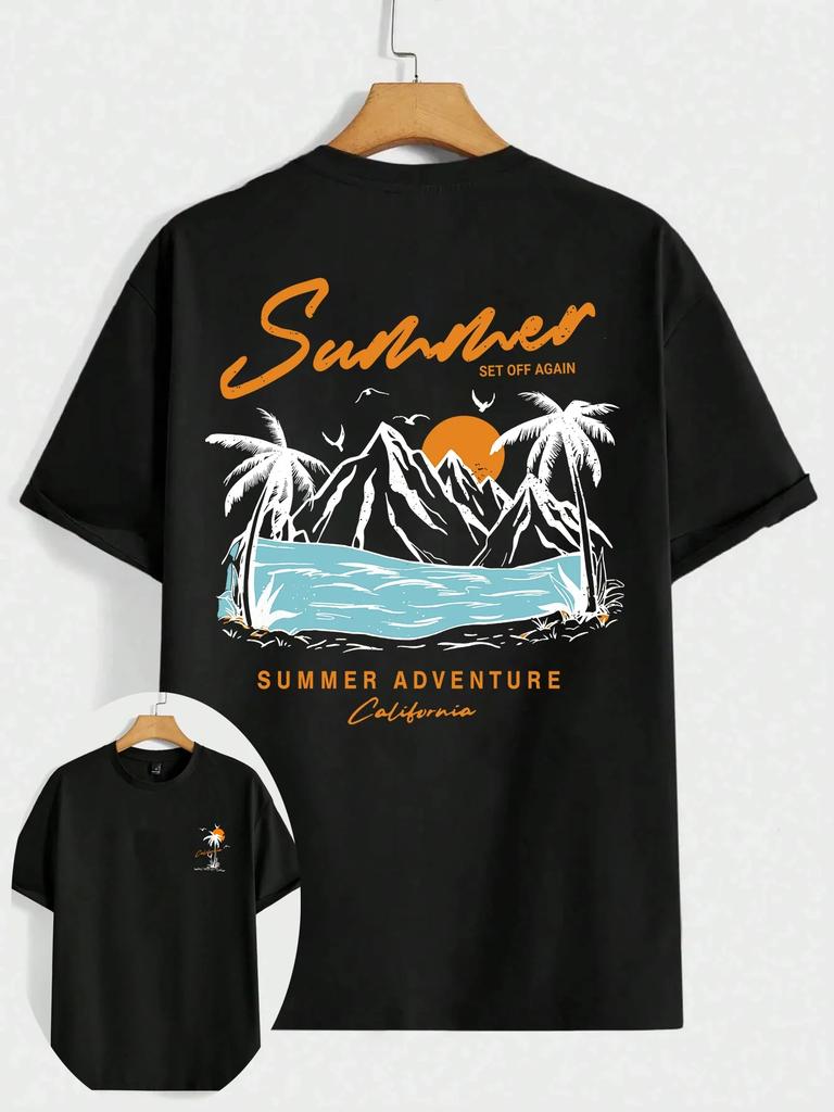 Summer Adventure California Men's T-Shirt Oversized Loose Cotton Tee Fashion Sweat Clothing Set Off Again
