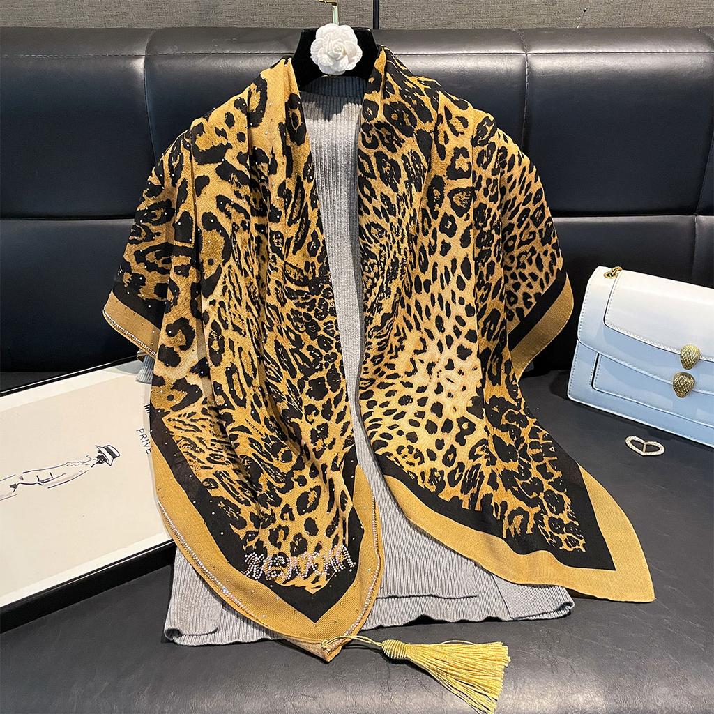 Luxury Leopard Print Satin Silk Square Scarf for Women Shawl Hijab Neckerchief Female Hair Headband Fashion Wrap Bandana New