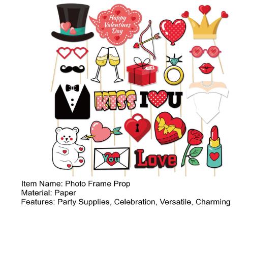 Ramă foto de Ziua Îndrăgostiților, ramă selfie pentru cabină foto de petrecere cu inimioare, sărutări, trandafiri, recuzită pentru ziua de naștere și aniversare