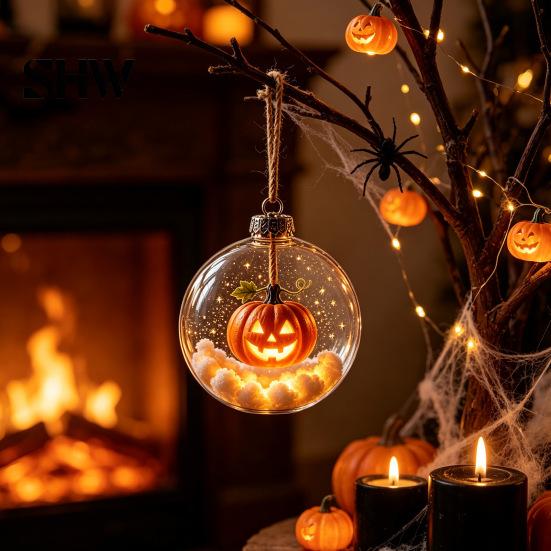 Halloween Hanging Decoration Glowing Sphere, Lighted Clear Ball Ornament, Cute Witch Seasonal Home Cat, LED for Indoor Mantel Party Decor Garden