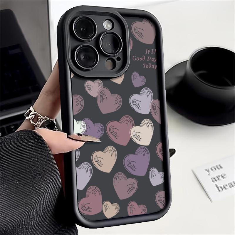 Cartoon Love Heart Print Soft TPU Case For iPhone 16 15 Pro Max Plus 14 13 12 11 Pro Max Shockproof Phone Cover Case Funda