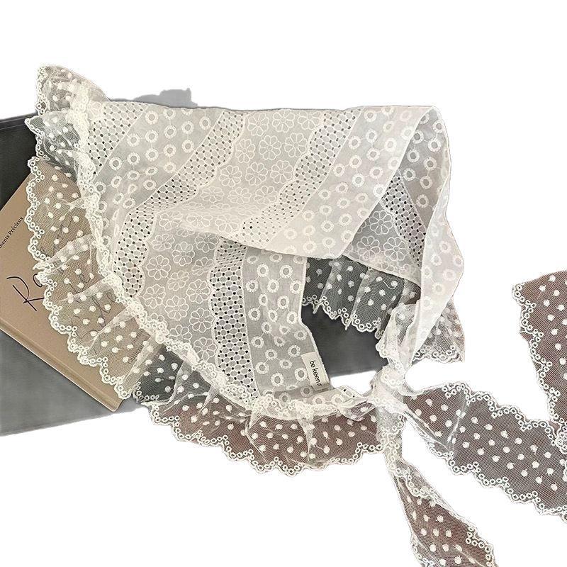 White Lace French Retro High-End Headscarf and Waistband for Women – Spring/Summer Triangle Wrap Hair Tie