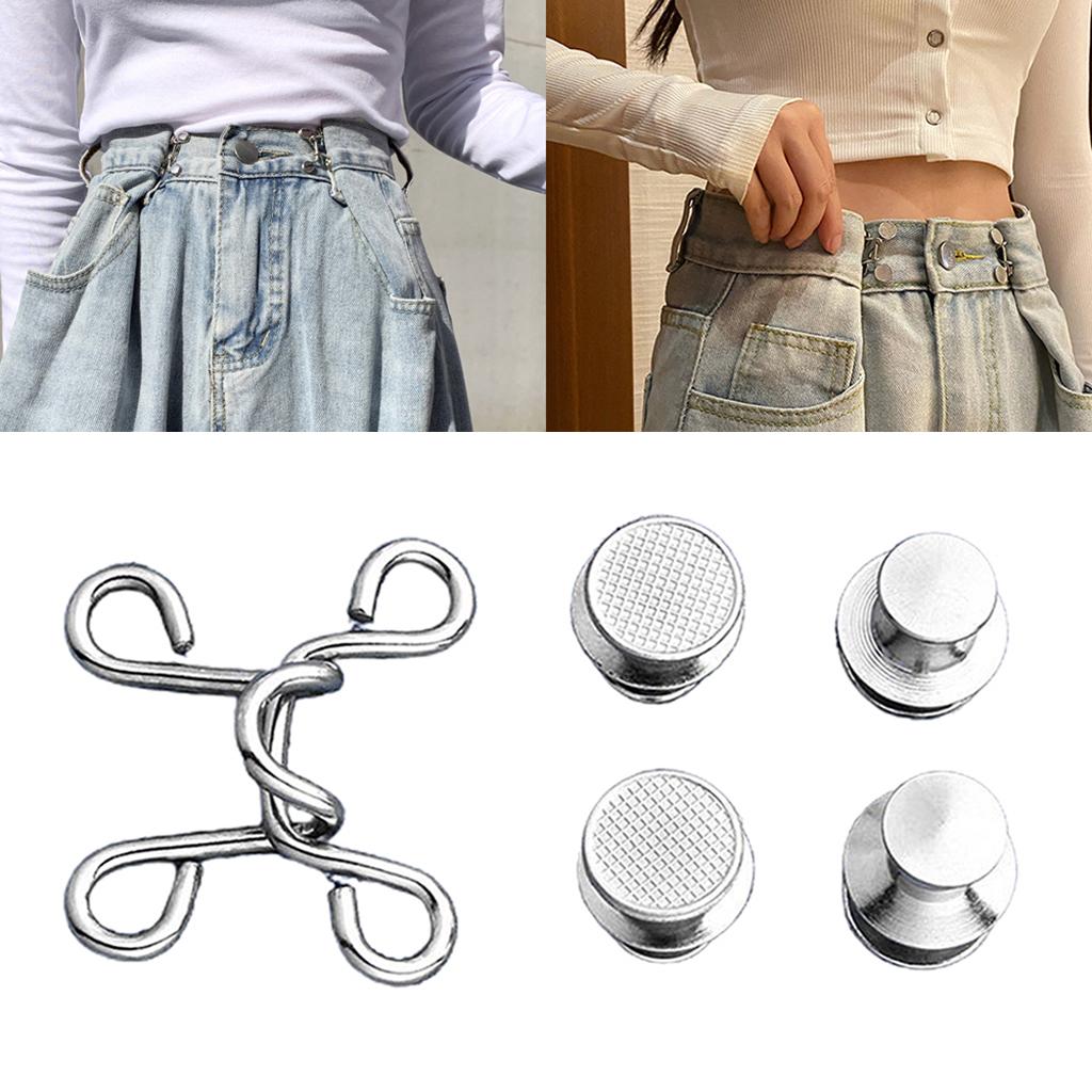 4 Sets Reuseable Nail-free Metal Waist Buckle Fixed Jeans Adjustable Button- 4 Colors