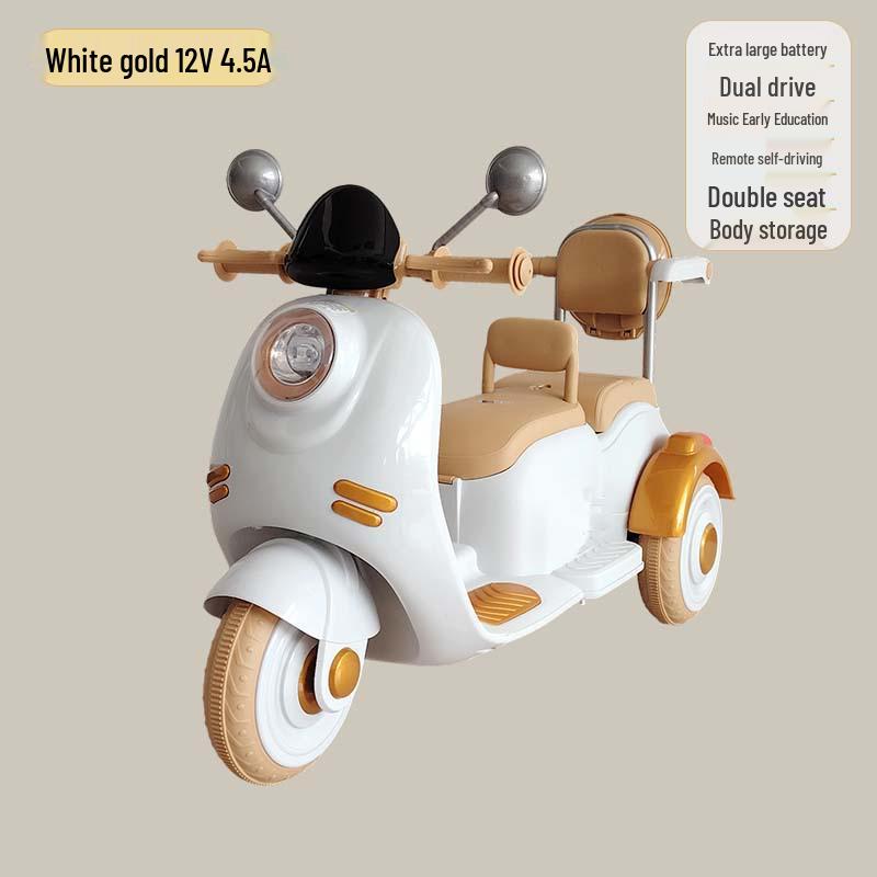 Retro Style Dual-Seat Motorcycle Tricycle for Children Aged 1+, Stable Electric Ride-On Toy