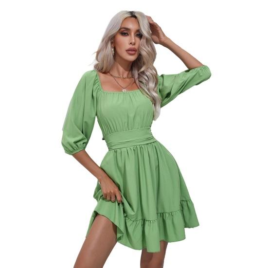 Square Neck Summer Dresses for Women Tie Back Half Puff Sleeve