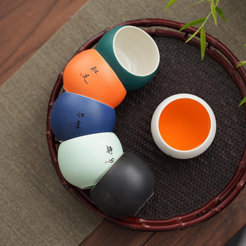 High-end master cup new Chinese light luxury gift box coarse pottery dragon egg cup Qingshan flying bird tea cup set opening commemoration