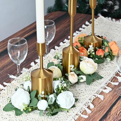 2 Pcs Candle Ring Valentine's Day Wreath Candle Ring Floral Garland Artificial Flowers Wreaths Table Centerpiece Decoration for Wedding Home Farmhouse