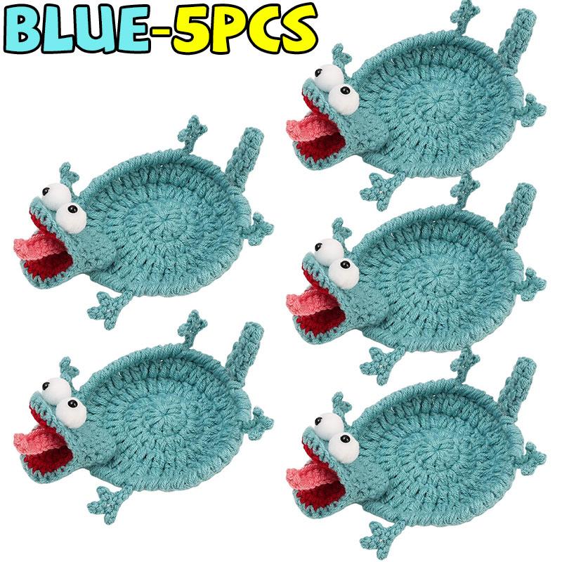 Cute Handmade Crochet Lizard Coaster Animal Drink Mat Non Slip Desk Protector Absorbent Table Decor Stress Reliever Toy Gift