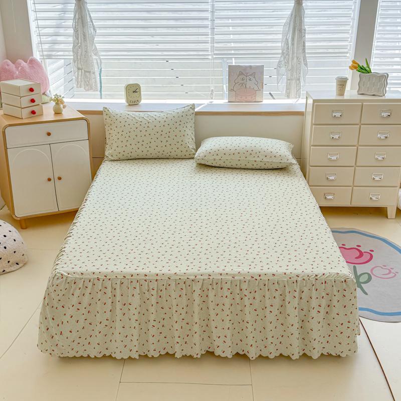 Sleeping Grid A-class Cloud Feeling Cotton Wrinkled Yarn Double-layer Yarn Bed Skirt
