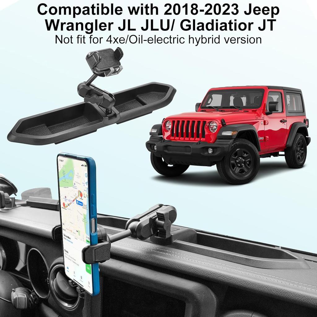 Metal Phone Mount For 2018      Jeep Wrangler JL JLU & Gladiator JT, Multi-Mount Phone Holder Dash Tray System Kit With Adjustable Metal Arm Don'T