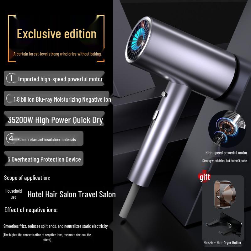 High-Speed Ionic Hair Dryer: Silent, Strong Wind, Quick-Dry, Constant Temperature, High Power for Household and Dormitory Use.