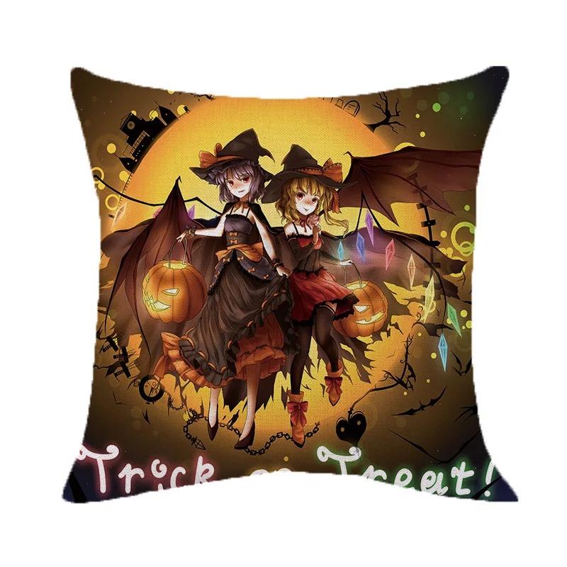Halloween Theme Pillow Cover Car Office Living Room Sofa Halloween Pumpkin Lantern Decoration Pillow Cover