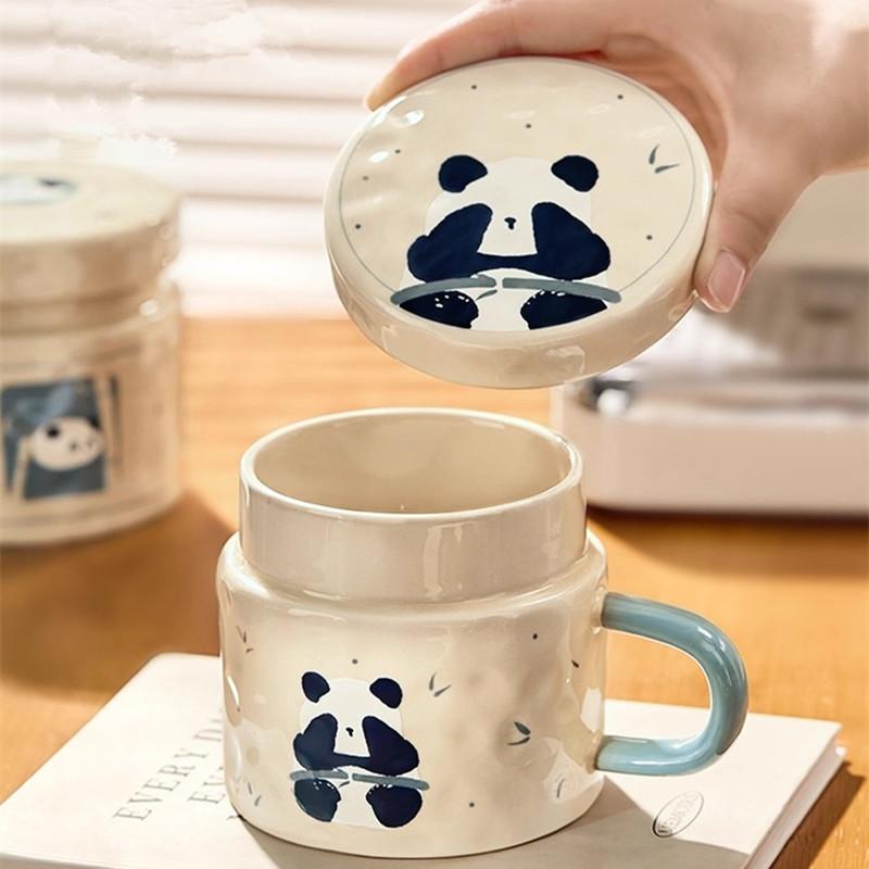 Panda Mug with Lid Ceramic Home Creative Design Sense Drinking Cup Office Coffee Cup Tea Cup