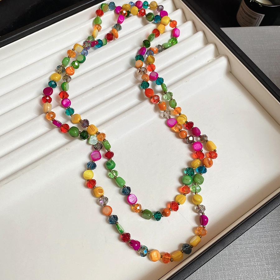 Summer dopamine stained glass crystal beaded necklace collarbone chain design sense niche item decoration