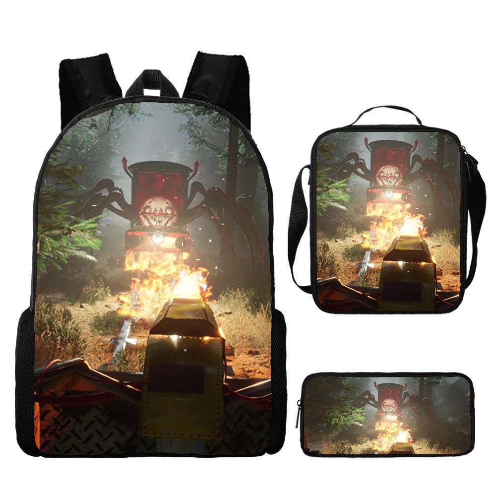 Choochoocharles Little Train Backpack Student School Bag Shoulder Bag Pencil Case Backpack