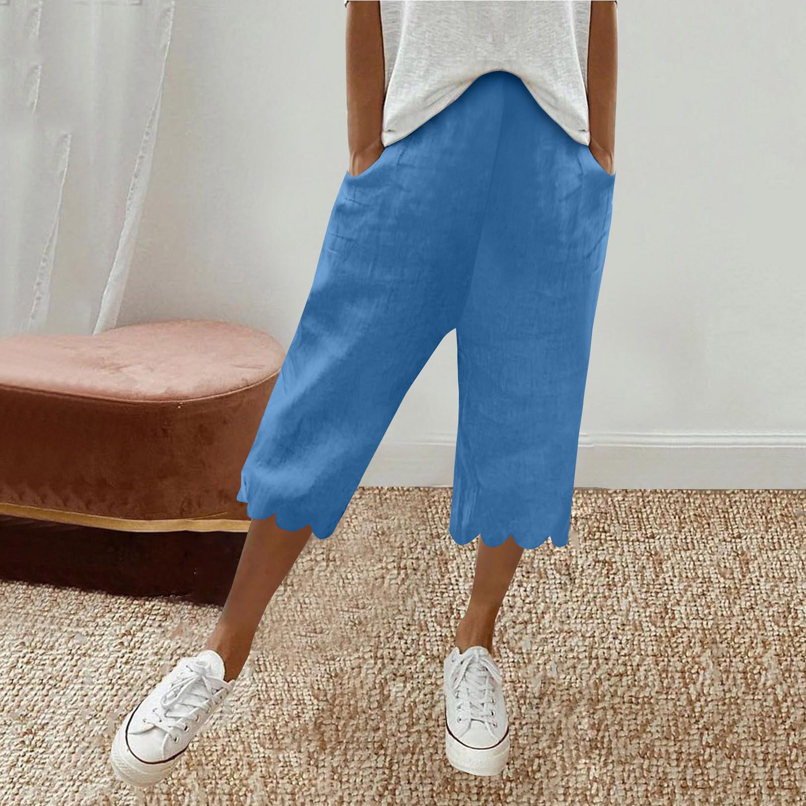 

Женские модные повседневные свободные однотонные брюки с карманами 7/10 Брюки XXXL синий