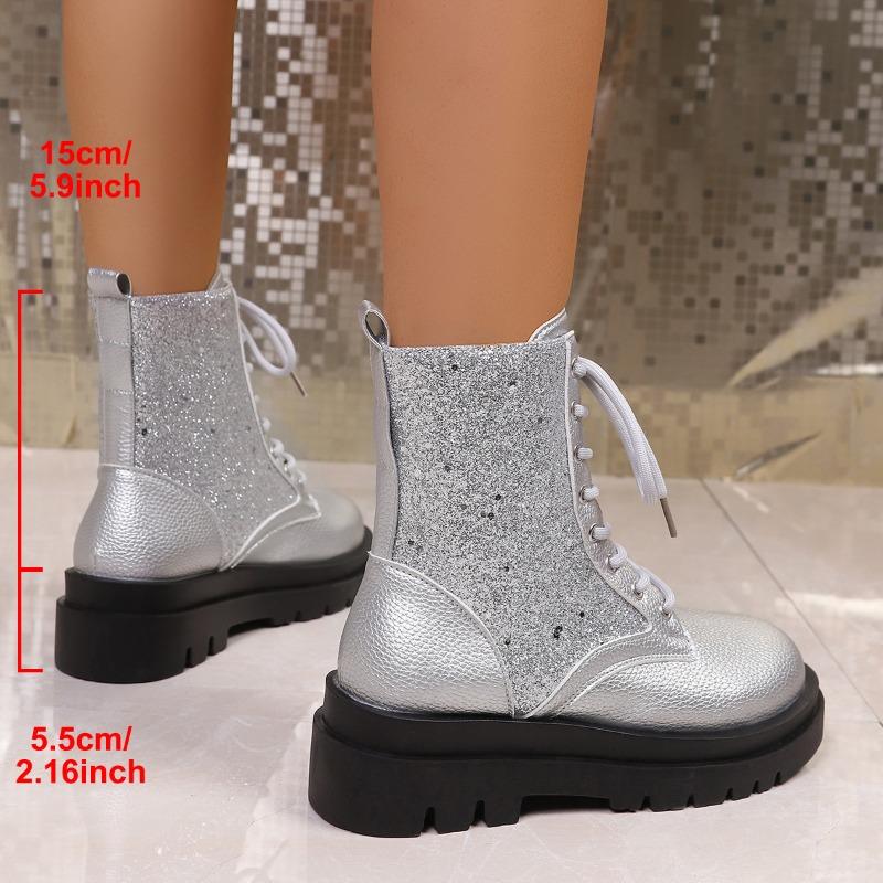 

Новая обувь универсальна, это ботильоны на толстой подошве, ретро туфли на шнуровке с круглым носком. 36 серебряный