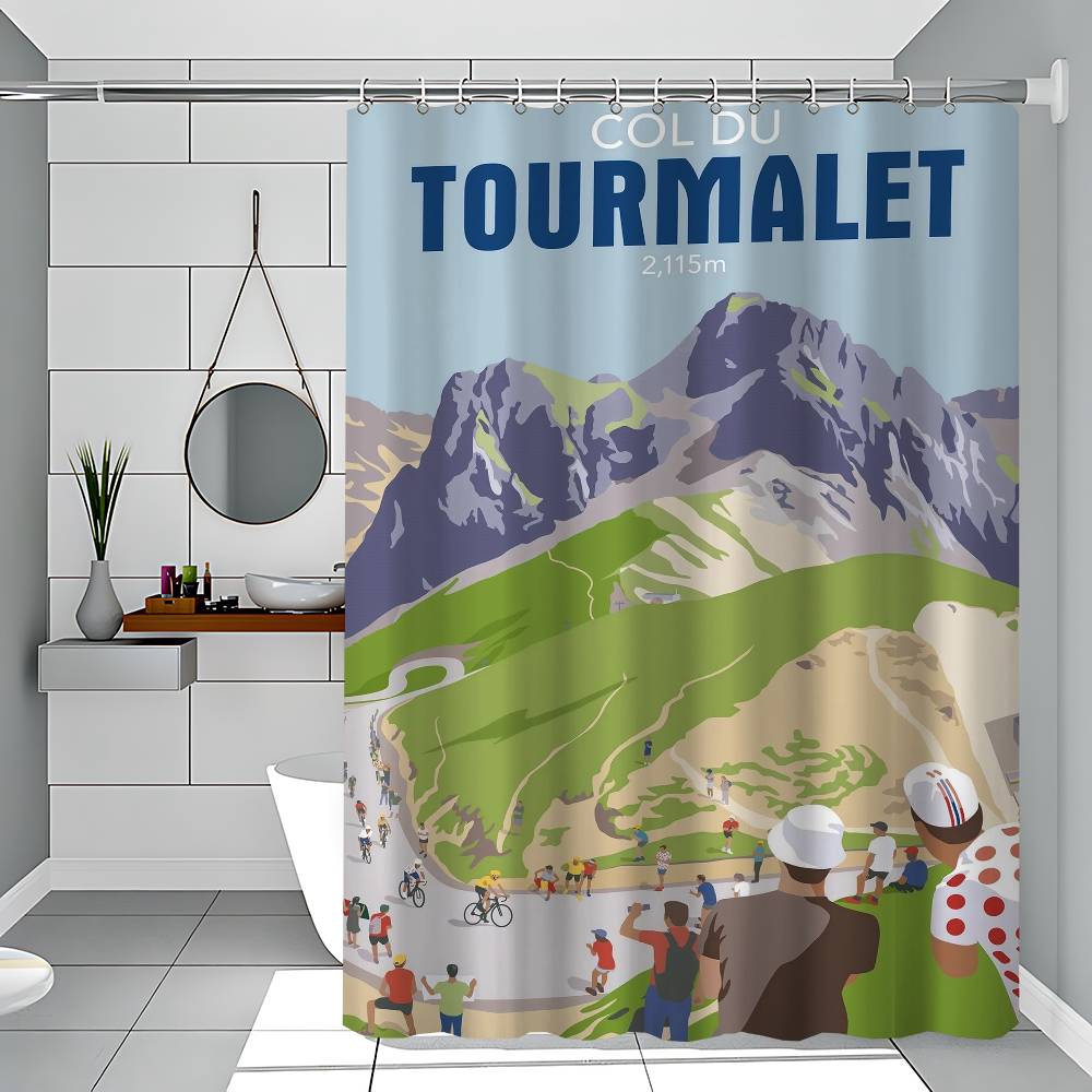 Sports Mountain Bicycle City Bike Race Cycling Tour Of Flanders Art Polyester Shower Curtain Waterproof Rust Resistant Grommet