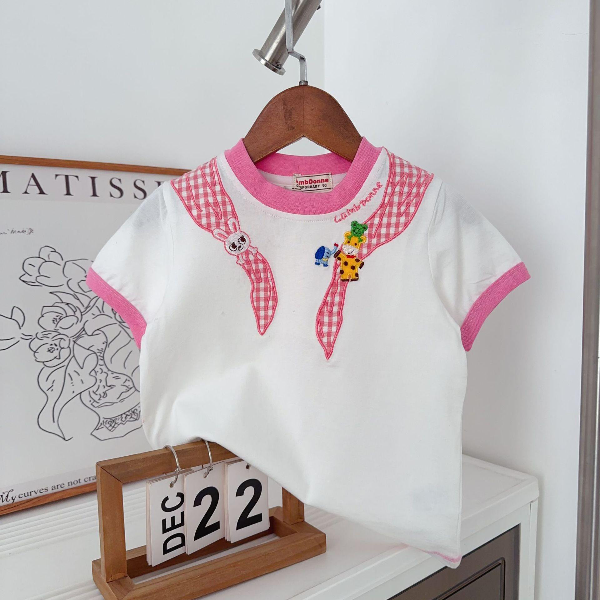 Girls  Summer Short Sleeve Pullover - New Style Round Neck T-shirt for Kids 90cm