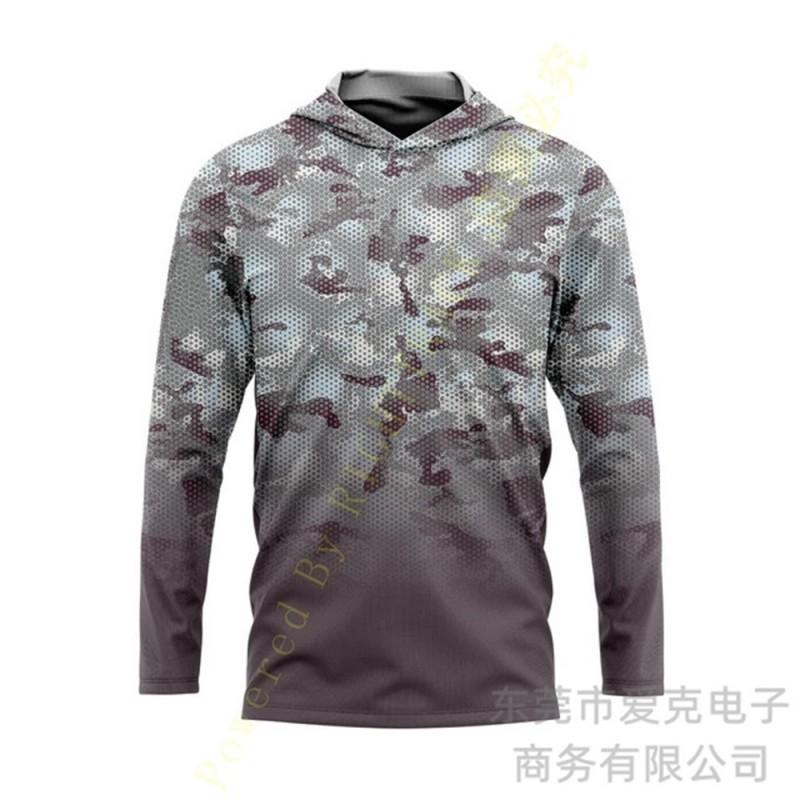 Mens Quick-Dry UV Protection Fishing Jacket With Hood Camouflage Outdoor Long Sleeve Sunproof Coat