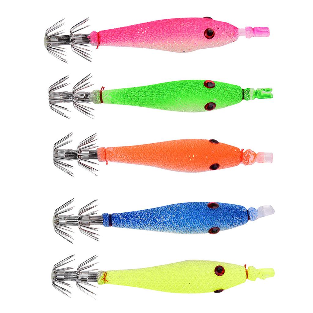 5pcs Durable Sleeve  Fish Squid Fish Baits Luminous Hooks Fishing Accessory