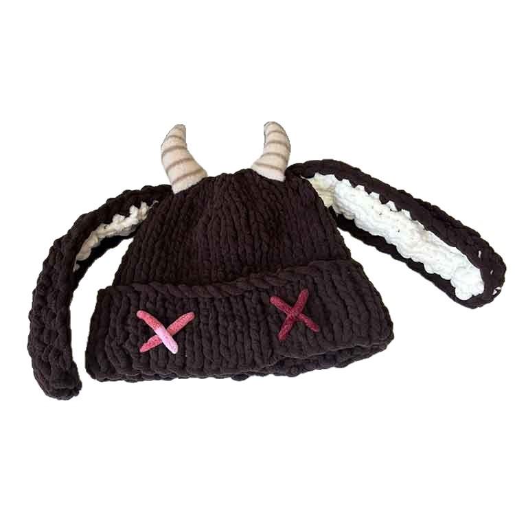 Cute and Funny Little Devil Thick Wool Hat Parent-child Long-eared Horn Knitted Hat Women's Autumn and Winter Warm Ear Hat