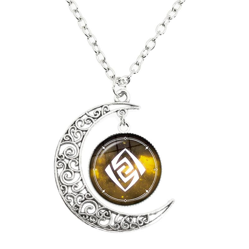 Genshin Impact Moon Necklace 7 Element Weapons Pendant Jewelry for Men Women Game Fans Gift