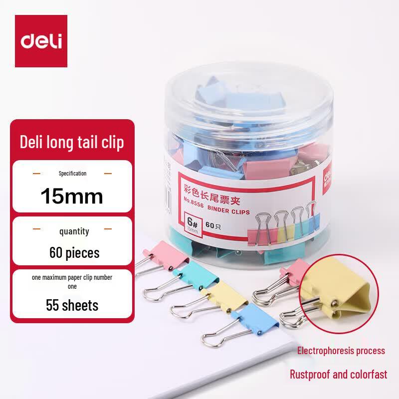 Deli 15mm Colorful Binder Clips (60 Count)