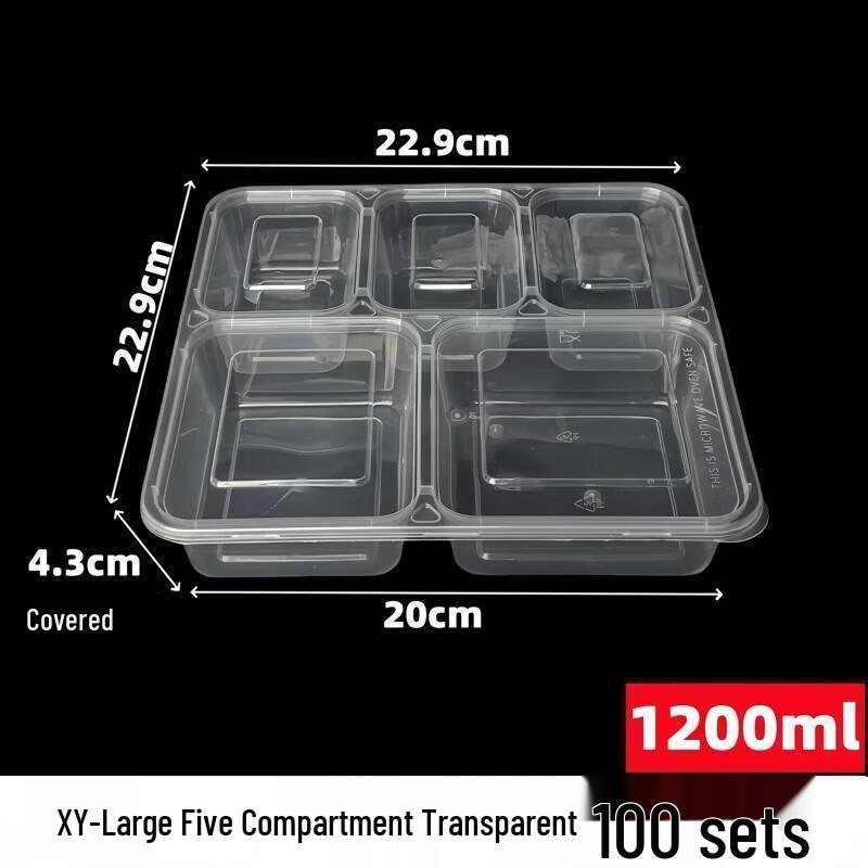 

JingJingRS 1200ML 5-Compartment Disposable Takeout Lunch Boxes