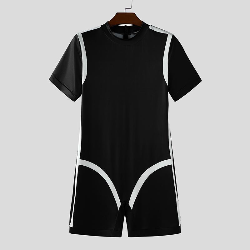 

Мужские пижамы с коротким рукавом, облегающие, с контрастной строчкой, комбинезоны, ромперы, боди, нижнее белье S чёрный