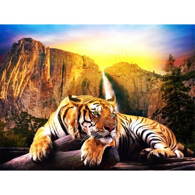 Pictura cu diamant Tigru 5D Animal Broderie cu diamante Decor pentru casa Pictura complet rotunda pictura cu diamant Pictura perete