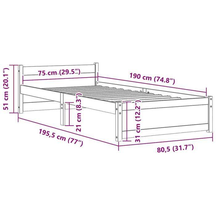 VidaXL Bed Frames Solid Wood 75x190 Cm Small Single 815004