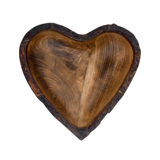 Divit Shilp Natural Wooden Tray, Serving Bowl for Salad, Veggies and Fruits, Large Deep Tray for Family, Party (Heart Bowl Bark Edge)