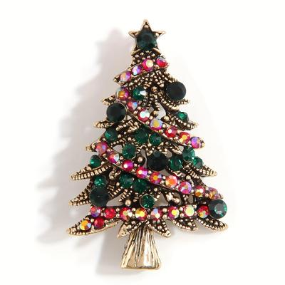1 Stück Weihnachtsbaum-Brosche im Vintage-Stil, bunte Sternakzente, modische Retro-Schalspange, festliches Weihnachtsgeschenk für Frauen