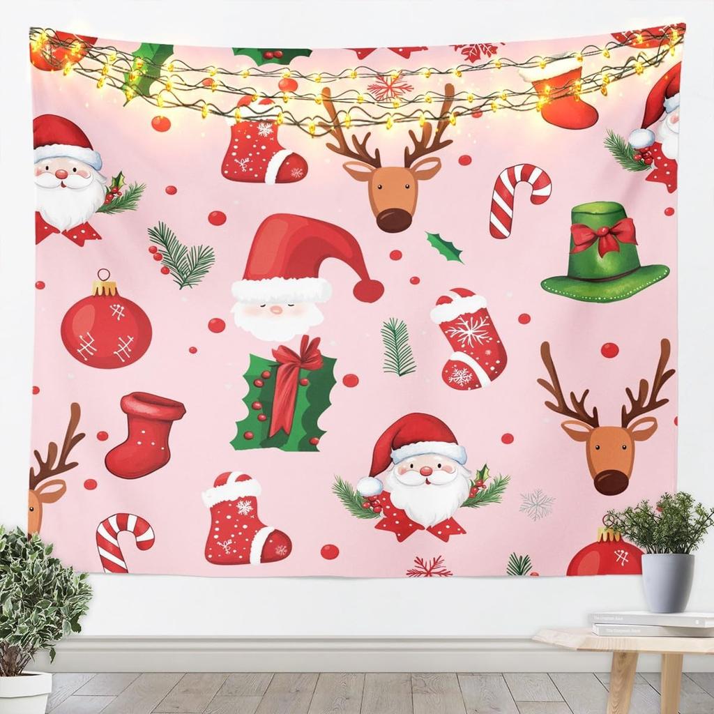 Merry Christmas Tapestry Santa Claus Wall Art for Living Room Bedroom Snowflake Wall Hanging Blanket Holiday Gift Home Decor