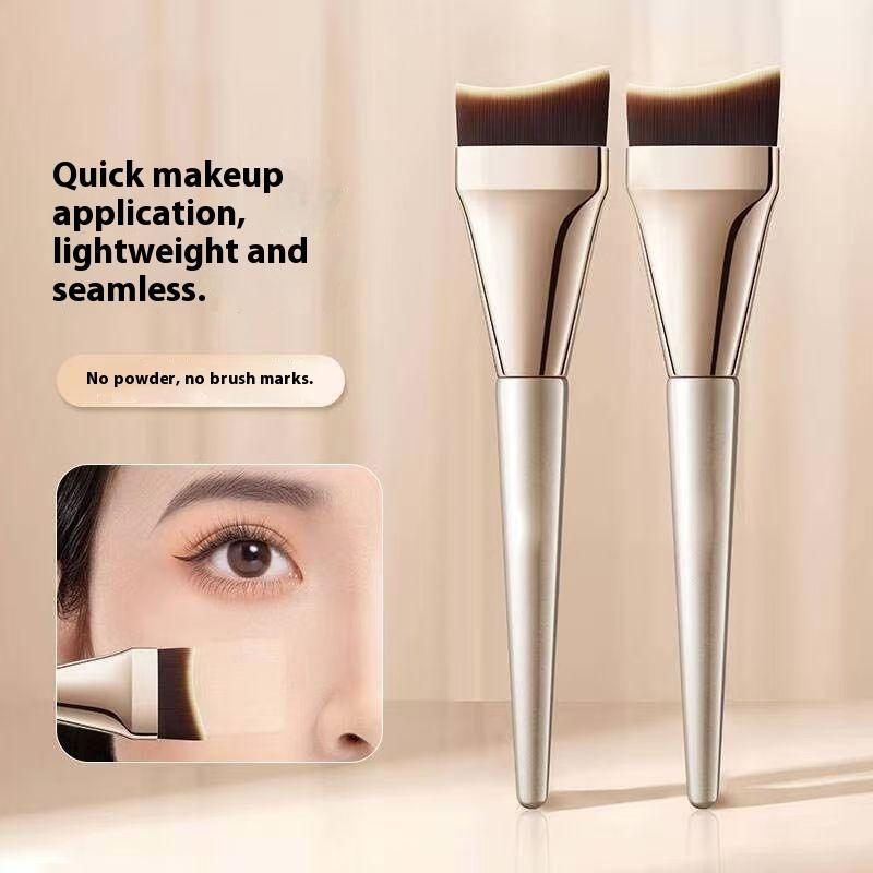 2Pcs Professional Arc-Shaped Flat-Head Ultra-Thin Foundation Brush, Paint-Free And Traceless Foundation Liquid Brush