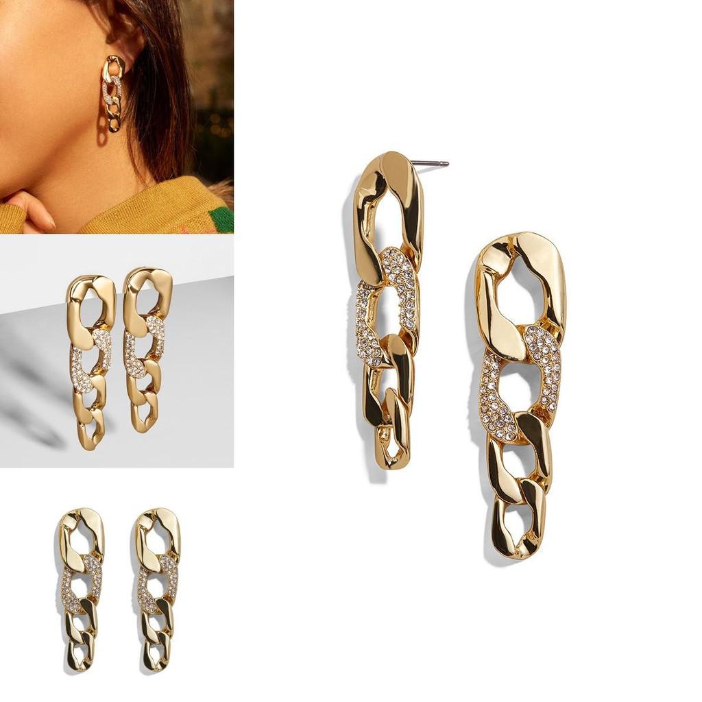Luxurious Alloy Geometric Earrings For Women With Trendsetting Chain And Crystal Elements