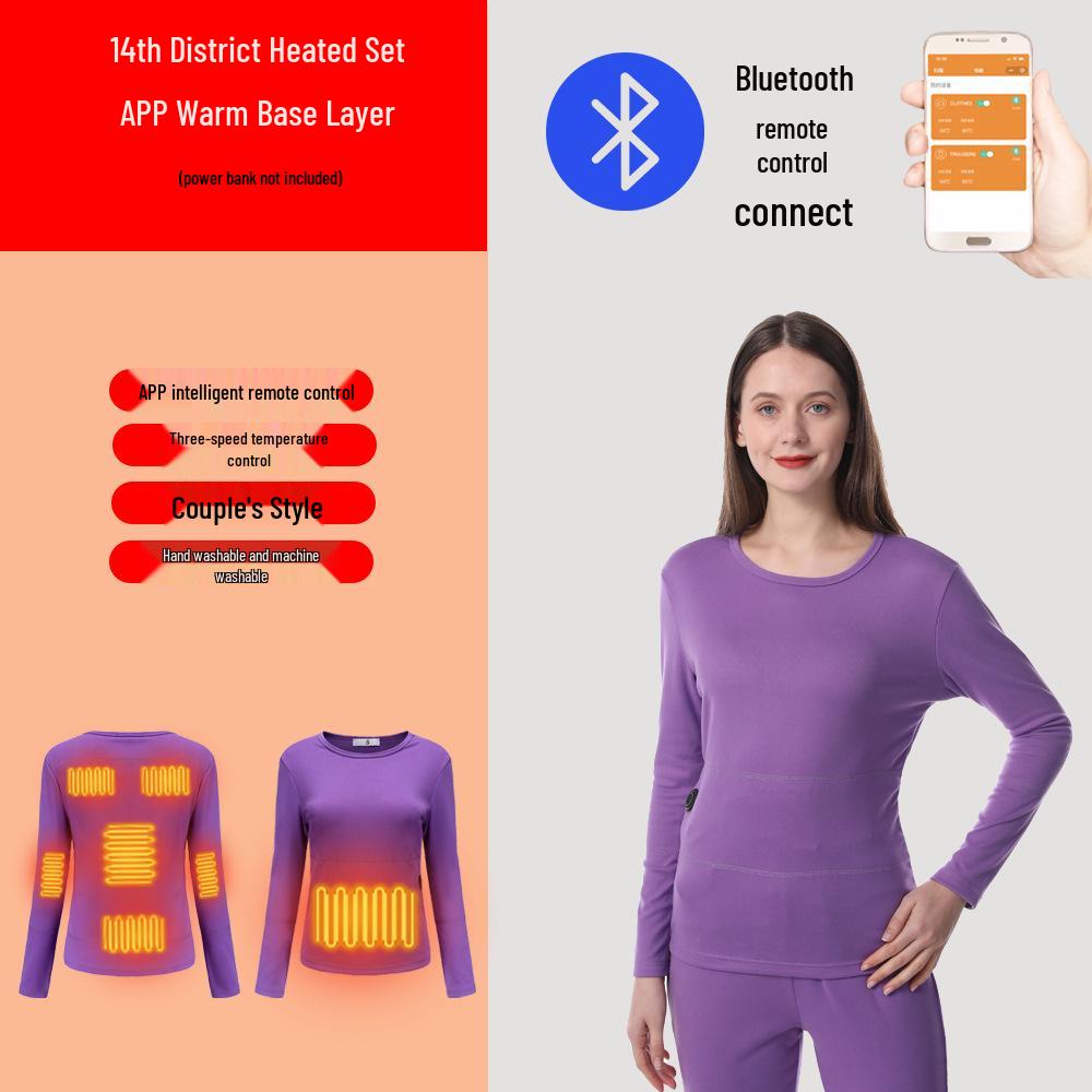 Bluetooth-Controlled Heated Thermal Underwear Set for Men and Women - USB Electric Heating with Velvet-Lined Warm Pants
