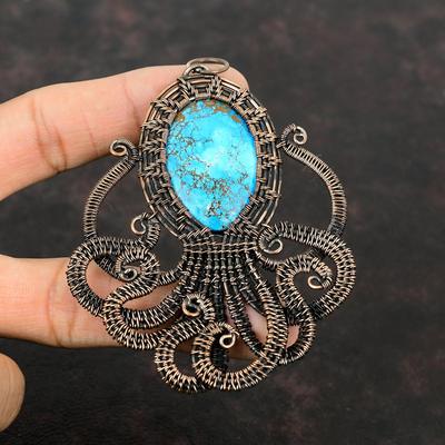 Tibetischer Türkis Anhänger Kupferdraht umwickelt Oktopus Anhänger Natürlicher Edelstein Anhänger Kupfer Designer Schmuck Handgefertigter Anhänger Geschenk Für Sie